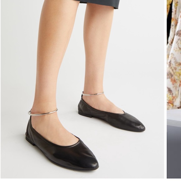 Jeffrey Campbell Black Leather Flats with Silver Ankle Strap - Picture 1 of 7